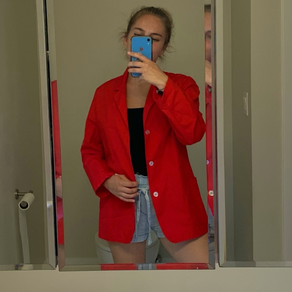 60s/70s long-sleeved button-up shirt, red, medium